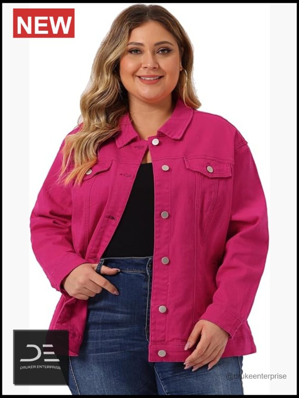 Plus Size Denim Jacket Stitching Button Front Washed Western Outfit